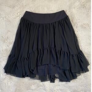 Free People Tiered Ruffle Sheer Knee Length Hi-Lo Skirt Size Small